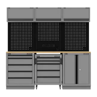 Superline PRO® Black Edition Storage System with Rubber Wood Worktop 2.04m [APMSBESTACK03W]