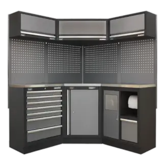 Superline PRO® Corner Storage System with Stainless Worktop 1.55m [APMSSTACK08SS]