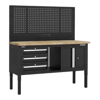 Superline PRO® Modular Workbench with 3 Drawers & Cupboard Wooden Worktop 1525mm [APMWB60COMBO2W]
