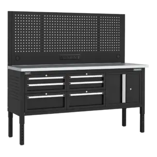 Superline PRO® Modular Workbench with 6 Drawers & Cupboard Stainless Steel Worktop 1830mm [APMWB72COMBO2SS]