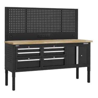 Superline PRO® Modular Workbench with 6 Drawers & Cupboard Wooden Worktop 1830mm [APMWB72COMBO2W]