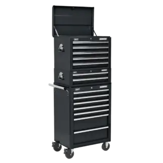 Superline PRO® Topchest, Mid-Box Tool Chest & Rollcab Combination 14 Drawer - Black [APSTACKTB]