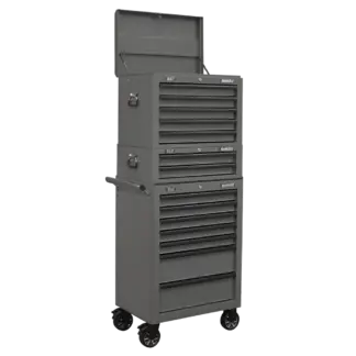 Superline PRO® Topchest, Mid-Box Tool Chest & Rollcab Combination 14 Drawer - Grey [APSTACKTGR]