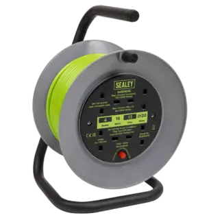 15m Cable Reel with Thermal Trip 4 x 230V - Hi-Vis Green [BCR153TG]