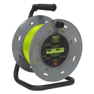 25m Cable Reel with Thermal Trip 4 x 230V - Hi-Vis Green [BCR25G]