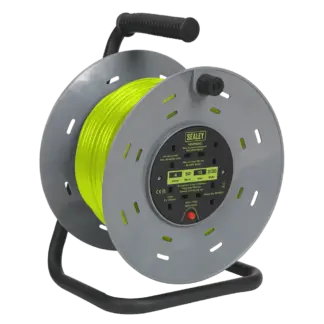 50m Cable Reel with Thermal Trip 4 x 230V - Hi-Vis Green [BCR50G]