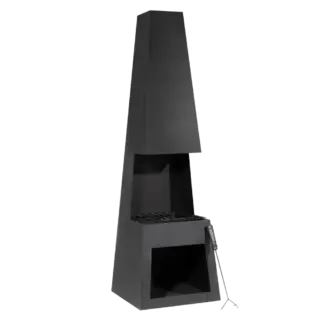 Dellonda Outdoor Chiminea Fireplace Fire Pit Heater Firewood Storage Black Steel [DG107]