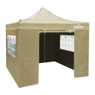 Dellonda Premium 2x2m Pop-Up Gazebo & Side Walls, PVC Coated, Water-Resistant Fabric, Supplied with Carry Bag, Rope, Stakes & Weight Bags - Beige [DG160]