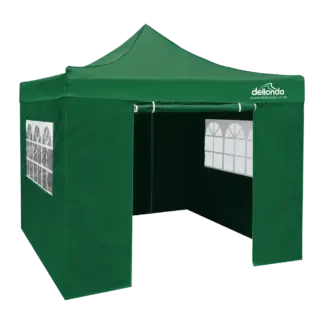 Dellonda Premium 3x3m Pop-Up Gazebo & Side Walls, PVC Coated, Water-Resistant Fabric with Carry Bag, Rope, Stakes & Weight Bags - Green [DG166]