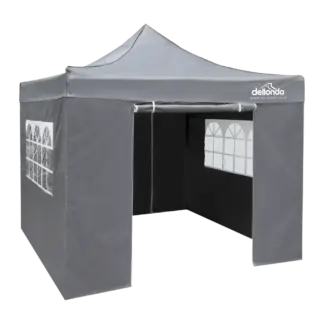 Dellonda Premium 3x3m Pop-Up Gazebo & Side Walls, PVC Coated, Water-Resistant Fabric with Carry Bag, Rope, Stakes & Weight Bags - Grey [DG167]
