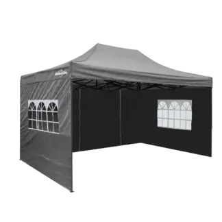 Dellonda Premium 3x4.5m Pop-Up Gazebo & Side Walls, PVC Coated, Water-Resistant Fabric with Carry Bag, Rope, Stakes & Weight Bags - Grey [DG171]