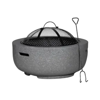 Dellonda Round MgO Fire Pit with BBQ Grill & Safety Mesh Screen 60cm - Dark Grey [DG189]