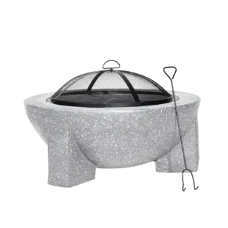 Dellonda Round MgO Fire Pit with BBQ Grill & Safety Mesh Screen 75cm - Light Grey [DG190]