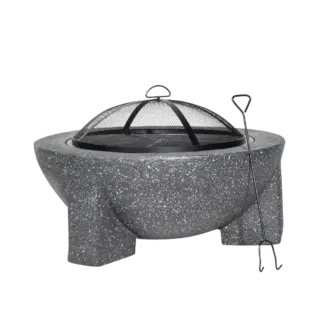 Dellonda Round MgO Fire Pit with BBQ Grill & Safety Mesh Screen 75cm - Dark Grey [DG191]