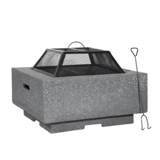Dellonda Square MgO Fire Pit with BBQ Grill, Safety Mesh Screen - Dark Grey [DG193]