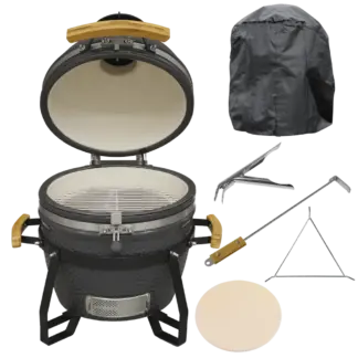 Dellonda Deluxe 16"(40cm) Ceramic Kamado Style BBQ, Cover, Grid Gripper, Heat Deflector & Heat Deflector Support [DG235]