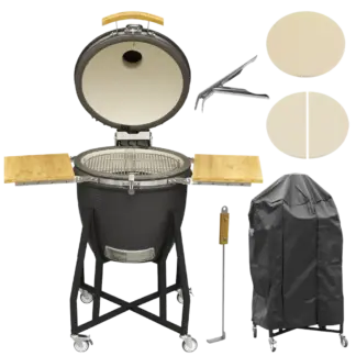 Dellonda Deluxe 22"(56cm) Ceramic Kamado Style BBQ, Cover, Grid Gripper, Heat Deflector & Heat Deflector Support [DG236]