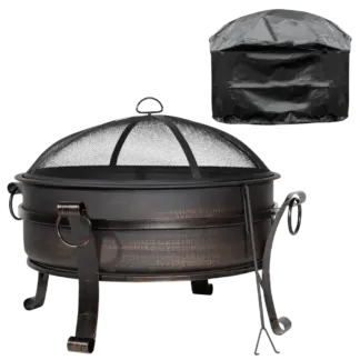 Dellonda Deluxe 2-in-1 Outdoor Fire Pit/Coffee Table with Drawstring Cover 93cm Antique Bronze Effect [DG237]