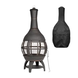 Dellonda Deluxe 360° Chiminea/Fire Pit/Outdoor Heater with Fire Poker & Water-Resistant Drawstring Cover - Antique Bronze Finish - DG241 [DG241]