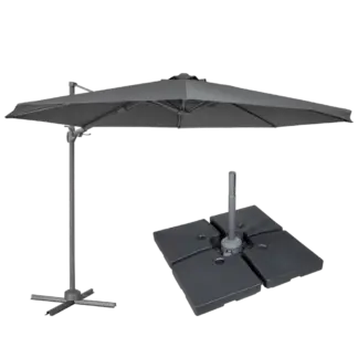 Dellonda Cantilever Parasol with 360° Rotation, Tilt, Cover & Base 3m - Grey [DG272]