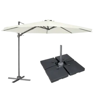 Dellonda Cantilever Parasol with 360° Rotation, Tilt, Cover & Base 3m - Cream [DG273]