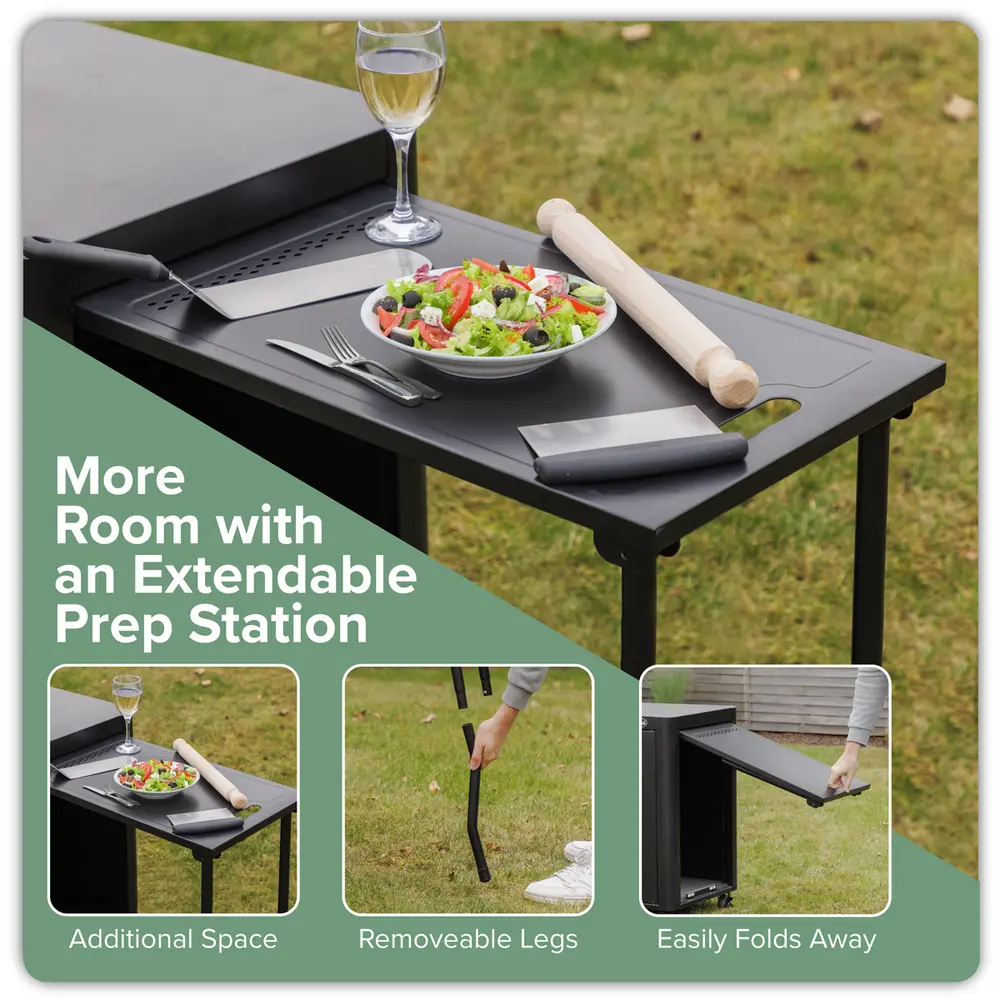 Dellonda BBQ/Plancha Workstation Trolley with Cupboard, Extension Table & Utensil Hooks, Black [DG282] - Image 6