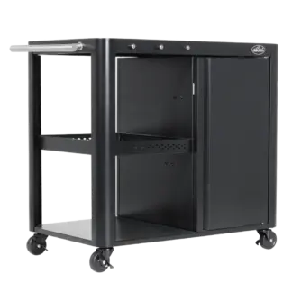 Dellonda BBQ/Plancha Workstation Trolley with Cupboard, Extension Table & Utensil Hooks, Black [DG282]