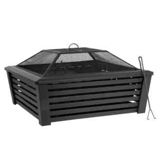 Dellonda 89cm Square Outdoor Fire Pit, Black [DG43]