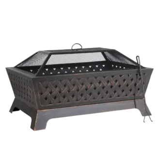 Dellonda 89cm Rectangular Outdoor Fire Pit, Antique Bronze Effect [DG44]