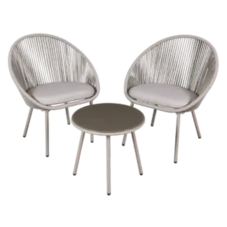 Dellonda Como Steel Bistro Set with Tempered Glass Tabletop 3pc [DG55]