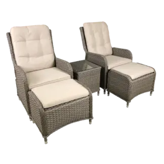 Dellonda Chester Rattan Wicker Outdoor Recliner Loungers & Table Set 5pc [DG68]
