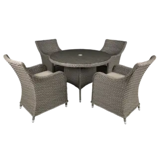 Dellonda Chester Rattan Wicker Outdoor Dining Set with Tempered Glass Tabletop 5pc [DG84]