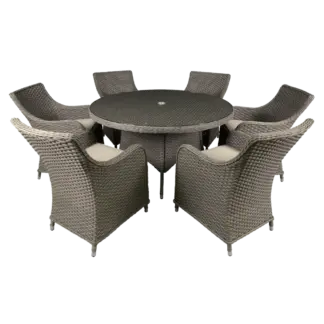 Dellonda Chester Rattan Wicker Outdoor Dining Set with Tempered Glass Tabletop 7pc [DG85]
