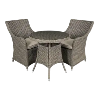 Dellonda Chester Rattan Wicker Outdoor Dining Set with Tempered Glass Tabletop 3pc [DG86]
