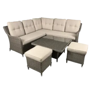 Dellonda Chester Rattan Wicker Outdoor 5-Seater Corner Sofa, Adjustable Table & Footstools Set 5pc [DG89]