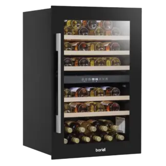 Baridi 57 Bottle Built-In Dual Zone Wine Cooler with Beech Wood Shelves & LED Light - Black [DH118]