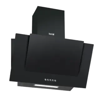 Baridi Angled Chimney Cooker Hood with Carbon Filters & LED Lamp - Black Glass [DH129]