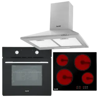 Baridi Integrated Ceramic Hob with 4 Cooking Zones, Integrated Fan-Assisted Electric Oven & Cooker Hood with Carbon Filters [DH185]