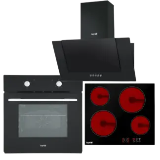 Baridi Integrated Ceramic Hob with 4 Cooking Zones, Integrated Fan-Assisted Electric Oven & Angled Chimney Cooker Hood with Carbon Filters & LED Lamp [DH186]