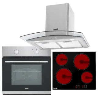 Baridi Integrated Ceramic Hob with 4 Cooking Zones, Integrated Fan-Assisted Electric Oven & Curved Glass Cooker Hood with Carbon Filters & LED Lights [DH187]