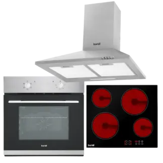 Baridi Integrated Ceramic Hob with 4 Cooking Zones, Integrated Fan-Assisted Electric Oven & Cooker Hood with Carbon Filters [DH188]