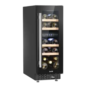 Baridi 17 Bottle Dual Zone Slim Built-In 30cm Wine Cooler with Touchscreen Controls, Beech Wood Shelves & LED Light - Black [DH204]