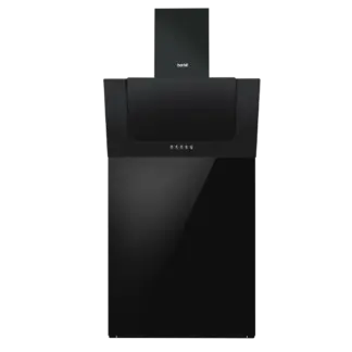Baridi Angled Chimney Cooker Hood with Carbon Filters, LED Lamp & Splashback - Black Glass [DH210]
