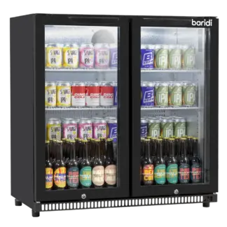 Baridi Back Bar Drinks Fridge/Cooler with Double Hinged Door & Security Lock 190L - Black [DH272]