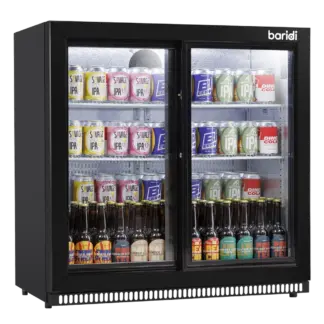 Baridi Back Bar Drinks Fridge/Cooler with Double Sliding Door & Security Lock 190L - Black [DH273]