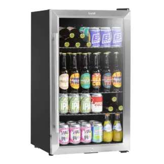 Baridi Undercounter Drinks, Beer & Wine Fridge with Wire Shelves, Internal Light & Security Lock 85L - Stainless Steel [DH31]