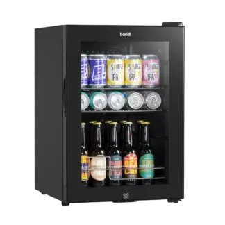 Baridi Beer & Drinks Fridge with Wire Shelves, LED Light & Security Lock 60L - Black [DH62]