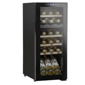 Baridi 18 Bottle Dual Zone Wine Fridge/Cooler with Digital Touchscreen Controls, Wooden Shelves & LED Light - Black [DH89]