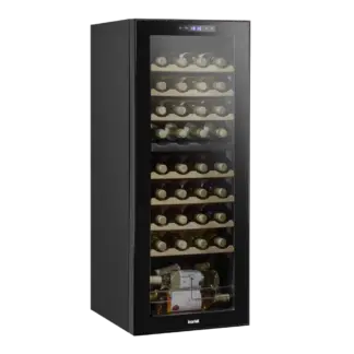 Baridi 36 Bottle Dual Zone Wine Fridge with Digital Touchscreen Controls, Beech Wood Shelves & LED Light - Black [DH91]