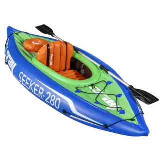 Dellonda Inflatable One-Person Kayak/Canoe Set with Pump, Carry Bag & Aluminium Oar - Blue/Green [DL154]